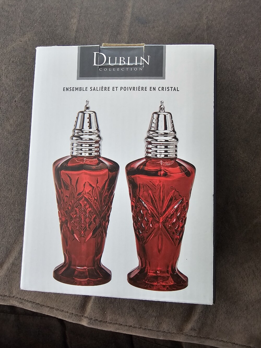 Godinger Dublin Collection Cut Crystal Salt Pepper Shaker Set ~ Ruby Red NIB